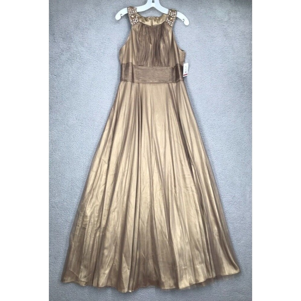 Cachet Formal Gown Size 10 Sleeveless Embellished Straps Lined Sheer Mesh Bronze